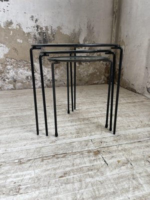 Nesting Tables in Metal & Glass, 1950s, Set of 3-LCU-1402981