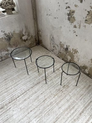 Nesting Tables in Metal & Glass, 1950s, Set of 3-LCU-1402981