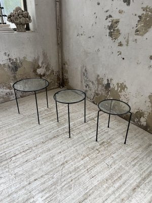 Nesting Tables in Metal & Glass, 1950s, Set of 3-LCU-1402981