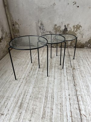 Nesting Tables in Metal & Glass, 1950s, Set of 3-LCU-1402981