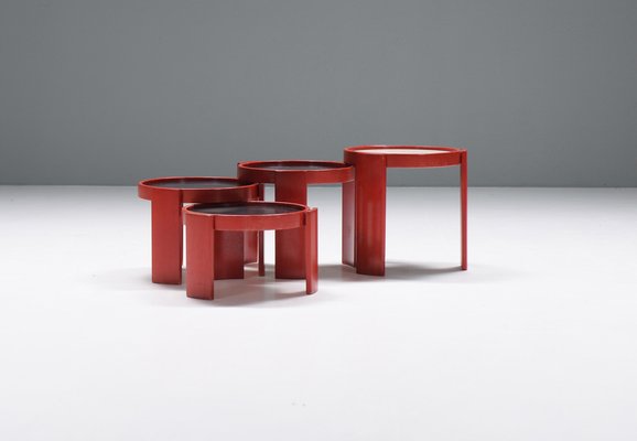 Nesting Tables in Red by Gianfranco Frattini for Cassina, Italy, Set of 4-ZXL-1733156