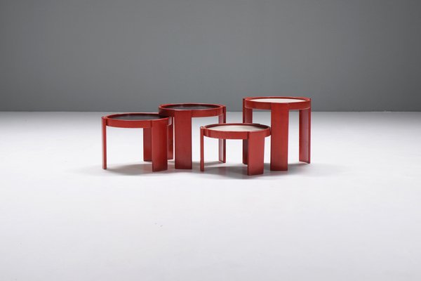 Nesting Tables in Red by Gianfranco Frattini for Cassina, Italy, Set of 4-ZXL-1733156