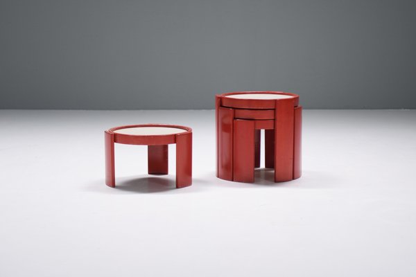 Nesting Tables in Red by Gianfranco Frattini for Cassina, Italy, Set of 4-ZXL-1733156