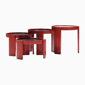 Nesting Tables in Red by Gianfranco Frattini for Cassina, Italy, Set of 4-ZXL-1733156