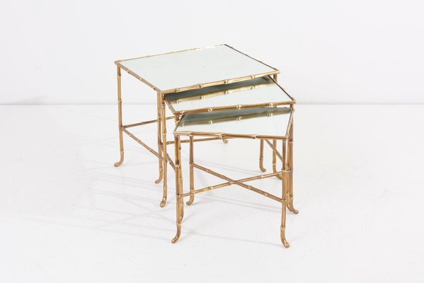 Nesting Tables with Mirrors by Maison Baguès, France, Set of 3-SFD-942469