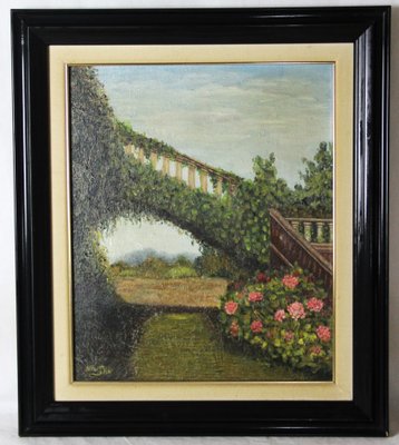 Neu San, The Flowered Bridge in the Garden, Oil on Canvas, Framed-ZYI-1338537