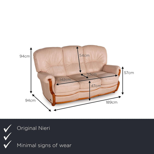 Nevada Cream Leather 3-Seater Sofa from Nieri