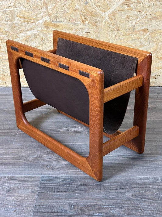 Newspaper Holder in Teak & Leather by Aksel Kjersgaard for Salin Mobler, 1970s