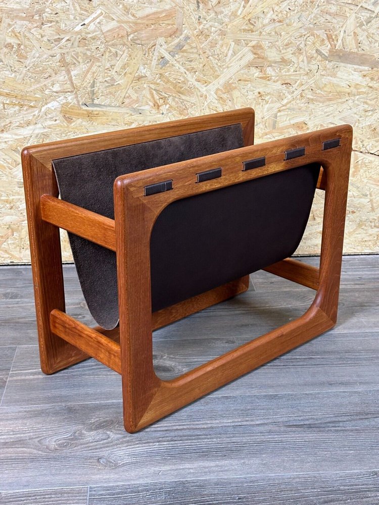 Newspaper Holder in Teak & Leather by Aksel Kjersgaard for Salin Mobler, 1970s