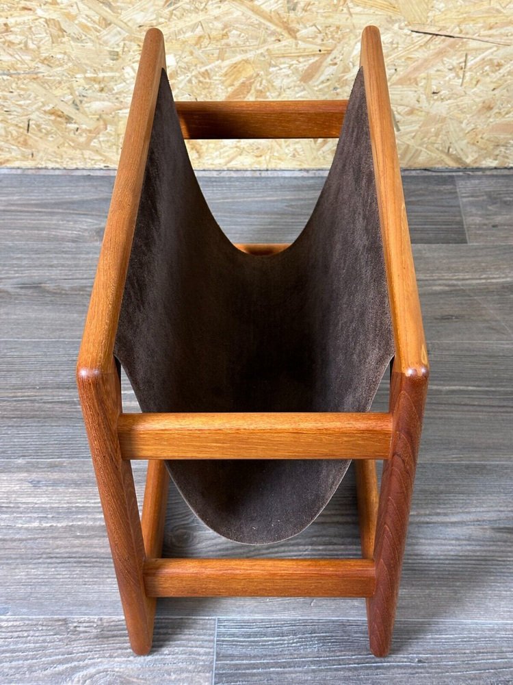 Newspaper Holder in Teak & Leather by Aksel Kjersgaard for Salin Mobler, 1970s