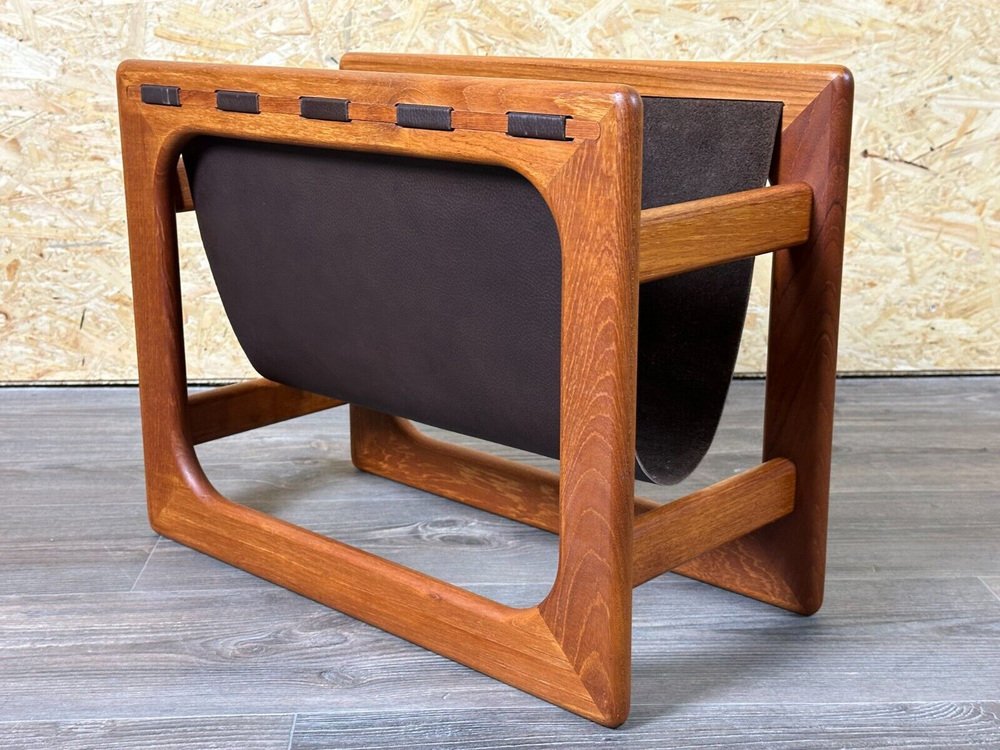 Newspaper Holder in Teak & Leather by Aksel Kjersgaard for Salin Mobler, 1970s