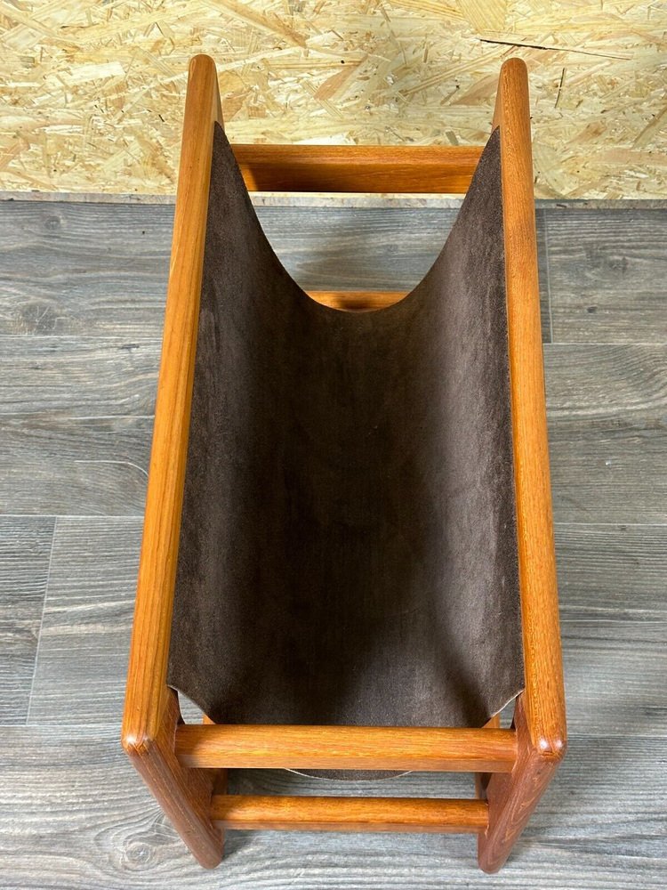 Newspaper Holder in Teak & Leather by Aksel Kjersgaard for Salin Mobler, 1970s