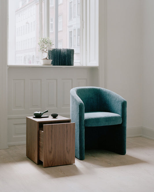 Mass side table with drawer, walnut