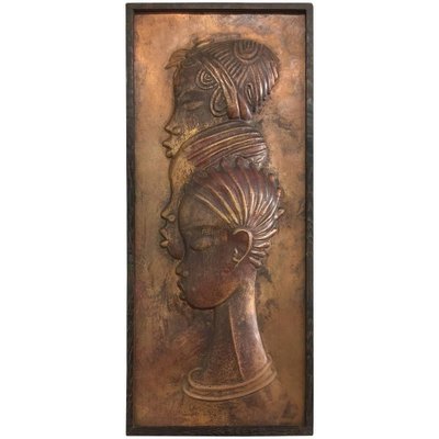 Ngoy Kabem & Sadi M, Three Heads of African Women, 1979, Relief in Brass-UCH-1224825