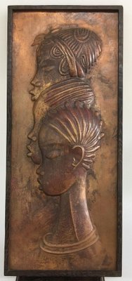 Ngoy Kabem & Sadi M, Three Heads of African Women, 1979, Relief in Brass-UCH-1224825