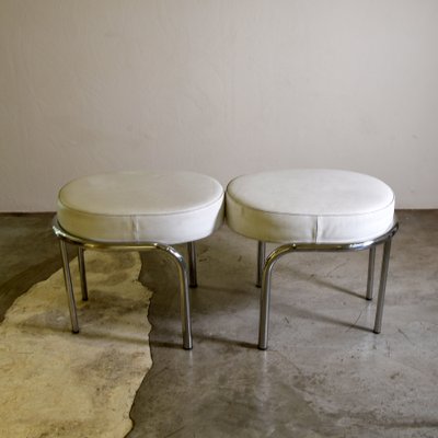 Niccola Poufs with Steel Structure and White Leather Seat by Andrea Branzi for Zanotta, 1990s, Set of 2-JQO-2032033