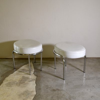 Niccola Poufs with Steel Structure and White Leather Seat by Andrea Branzi for Zanotta, 1990s, Set of 2-JQO-2032033