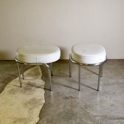 Niccola Poufs with Steel Structure and White Leather Seat by Andrea Branzi for Zanotta, 1990s, Set of 2-JQO-2032033