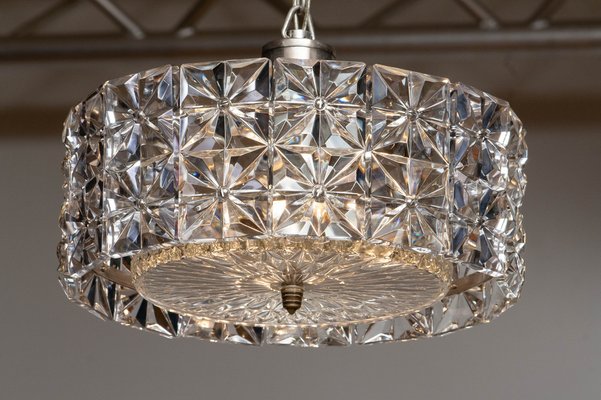 Nickel and Two Tier Faceted Crystal Chandelier by Kinkeldey, Germany, 1950s-JE-987793