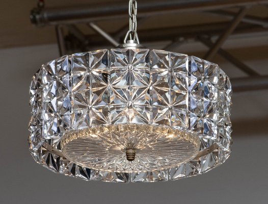 Nickel and Two Tier Faceted Crystal Chandelier by Kinkeldey, Germany, 1950s-JE-987793