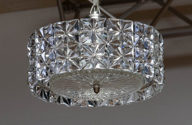 Nickel and Two Tier Faceted Crystal Chandelier by Kinkeldey, Germany, 1950s-JE-987793