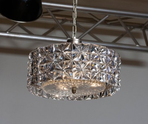 Nickel and Two Tier Faceted Crystal Chandelier by Kinkeldey, Germany, 1950s-JE-987793