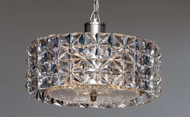 Nickel and Two Tier Faceted Crystal Chandelier by Kinkeldey, Germany, 1950s-JE-987793