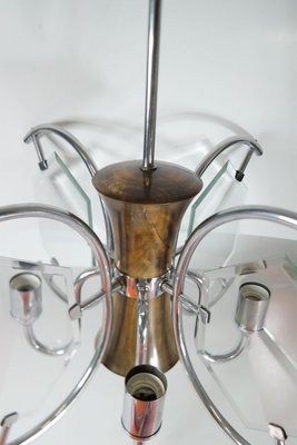 Nickel Plated Art Deco Chandelier of Walnut with Cut Glass Panels, 1930's-UWE-821928