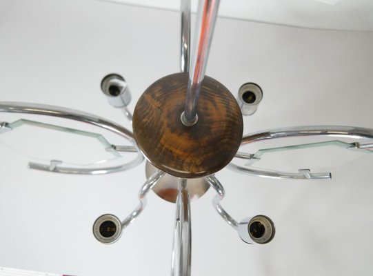 Nickel Plated Art Deco Chandelier of Walnut with Cut Glass Panels, 1930's-UWE-821928