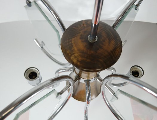 Nickel Plated Art Deco Chandelier of Walnut with Cut Glass Panels, 1930's-UWE-821928