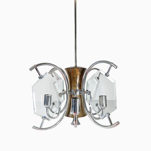 Nickel Plated Art Deco Chandelier of Walnut with Cut Glass Panels, 1930's-UWE-821928