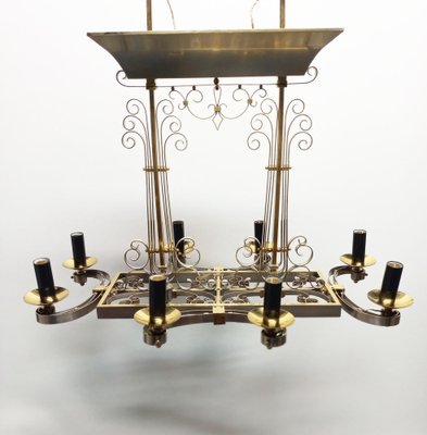 Nickel-Plated Brass Chandelier, 1940s-AWH-1356679