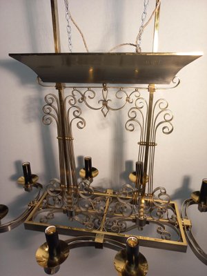 Nickel-Plated Brass Chandelier, 1940s-AWH-1356679