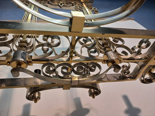 Nickel-Plated Brass Chandelier, 1940s-AWH-1356679