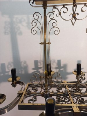 Nickel-Plated Brass Chandelier, 1940s-AWH-1356679