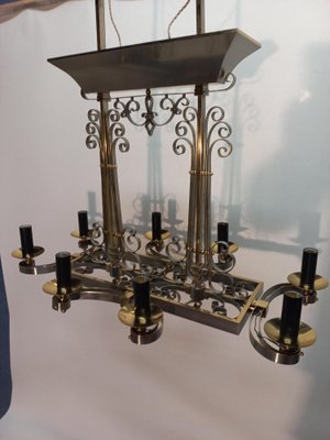 Nickel-Plated Brass Chandelier, 1940s-AWH-1356679