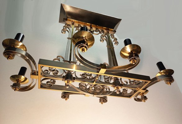 Nickel-Plated Brass Chandelier, 1940s-AWH-1356679