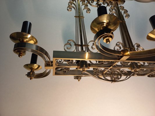 Nickel-Plated Brass Chandelier, 1940s-AWH-1356679