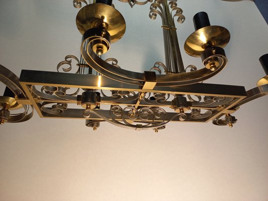 Nickel-Plated Brass Chandelier, 1940s-AWH-1356679