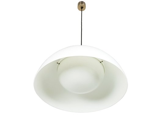 Nickel-Plated Brass & White Methacrylate 4005 Pendant Lamp by A. & P.G. Castiglioni for Kartell, 1960s-RD-1767666