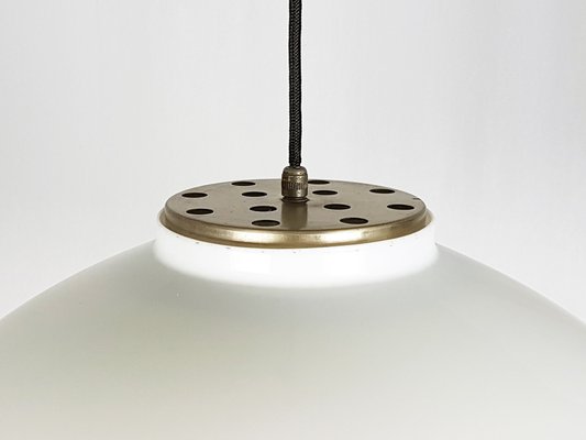 Nickel-Plated Brass & White Methacrylate 4005 Pendant Lamp by A. & P.G. Castiglioni for Kartell, 1960s-RD-1767666