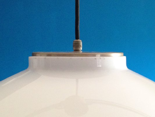 Nickel-Plated Brass & White Methacrylate 4005 Pendant Lamp by A. & P.G. Castiglioni for Kartell, 1960s-RD-1767666