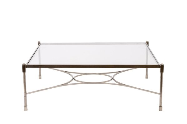 Nickel-Plated Steel & Glass Coffee Table, 1970s-CEJ-1210919