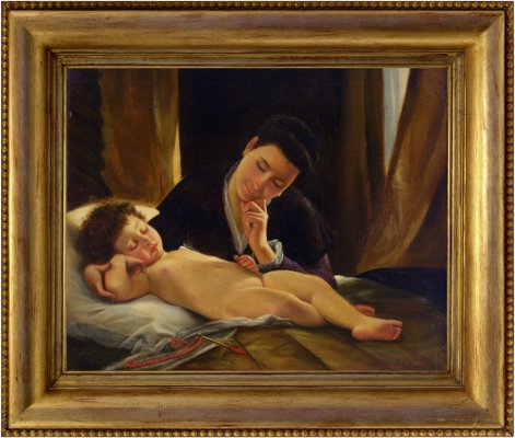 Nicola De Marco, Maternità, Oil on Canvas, Framed-VHF-1195693