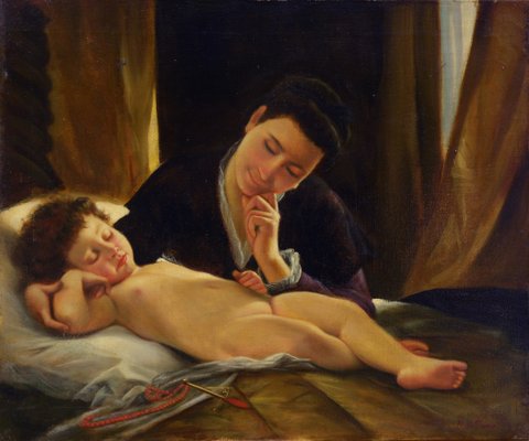 Nicola De Marco, Maternità, Oil on Canvas, Framed-VHF-1195693