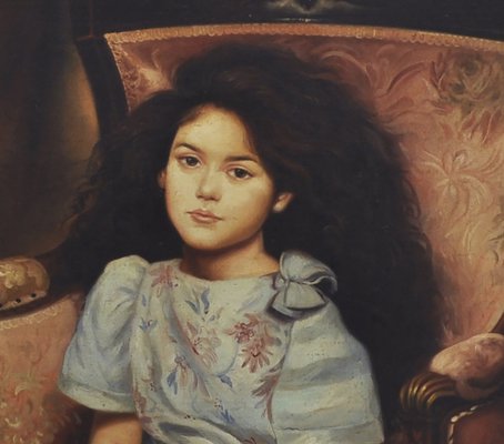 Nicola del Basso, Child on Armchair, 21st Century, Oil on Canvas-YUW-1317610