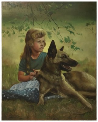 Nicola del Basso, Child with Dog, 1999, Oil on Canvas-YUW-1317611