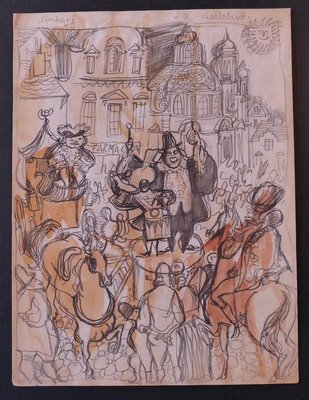 Nicola Simbari - Charlatan - Original Pencil and Watercolor Drawing - 1960s-ZCI-899486