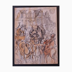 Nicola Simbari - Charlatan - Original Pencil and Watercolor Drawing - 1960s-ZCI-899486