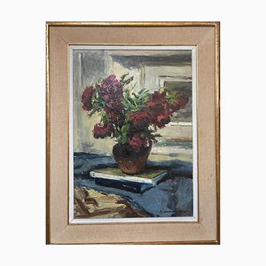 Nicola Sponza, Flowers, Oil Painting on Canvas, 20th Century, Framed-PKM-1718781